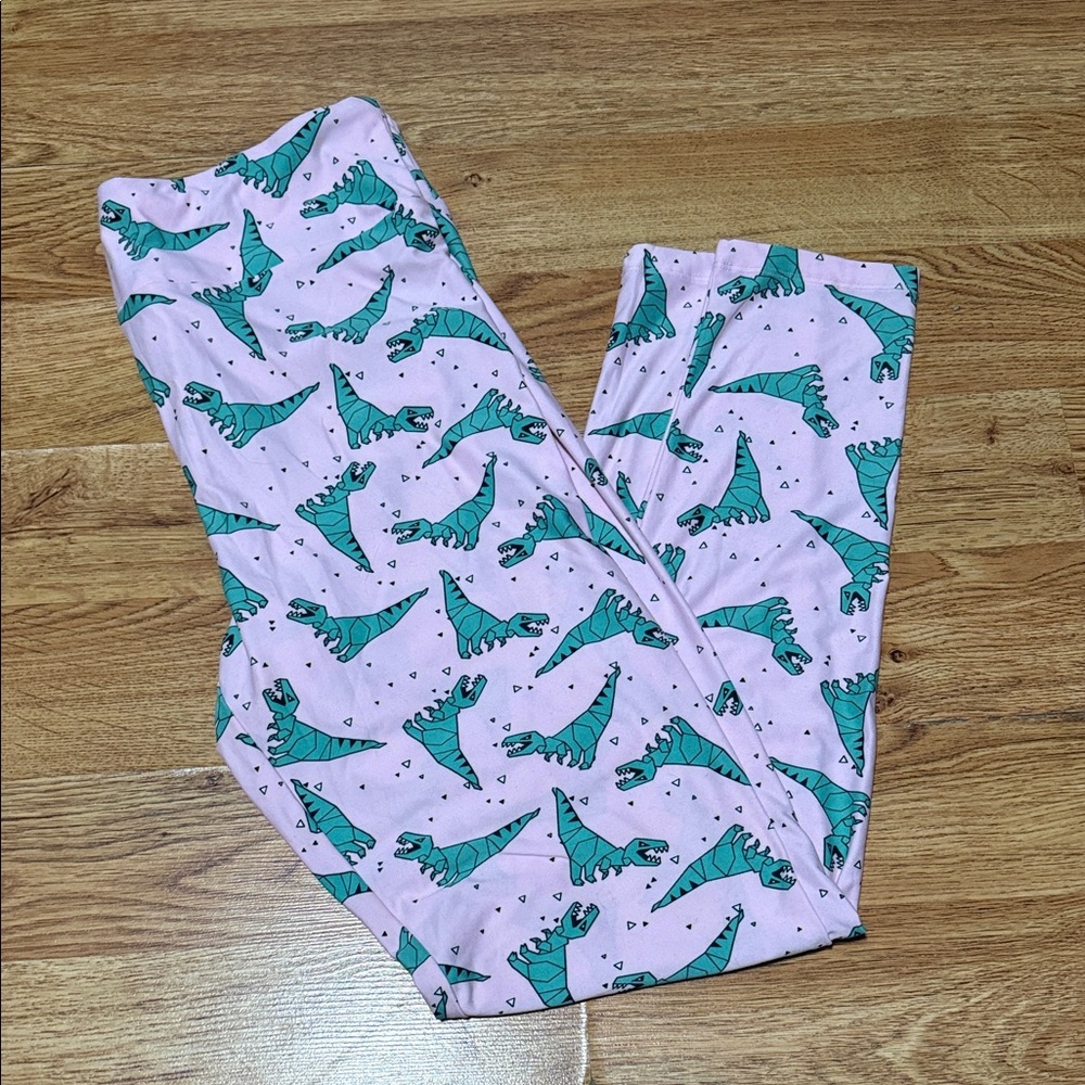 LuLaRoe Pink and Green Dinosaur Leggings